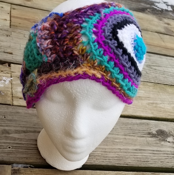 Crochet Art Eye Earwarmer Headband Handmade - Picture 2 of 7